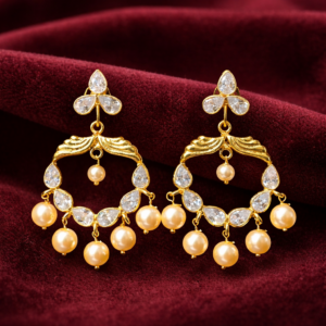 Gold plated chandbali earrings with Swarovski crystals and pearl drops