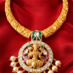 traditional gold plated temple lakshmi necklace with kundan stones and pearl drops