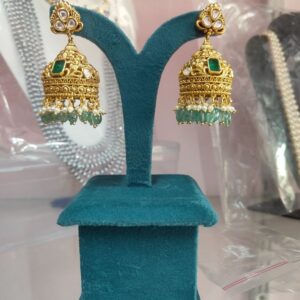 Traditional Gold Plated Green Stone Jhumka Earrings